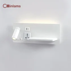 Wireless Charging Bedside Wall Lamp USB TypeC Port Rotatable LED Reading Light Switch Sconce Study Bedroom Wall Spotlight