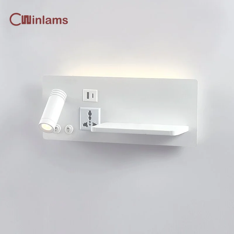 lampada de parede de cabeceira de carregamento sem fio porta usb tipo c luz de leitura led rotativa sconce para quarto de estudo 01