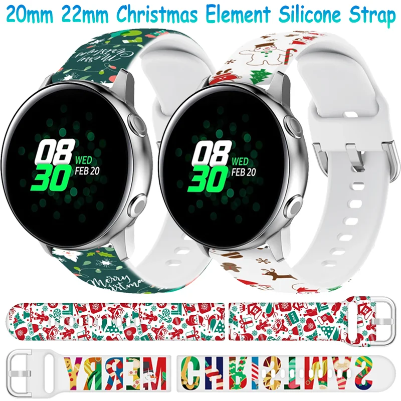 

Силиконовый ремешок с рождественским элементом 20 мм 22 мм для Samsung Watch 7 6 5 4 Huawei Watch 5 GT5-4-3 Pro 46 мм, ремешок Amazfit Balance/Active