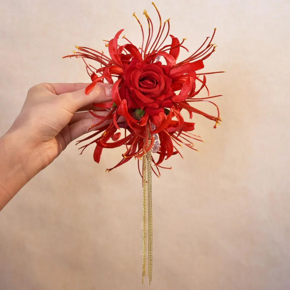 

Vintage Lycorisradiata Flower Hair Clip Tassels Dress Accessories Hair Claw Long Grasping Clip Headwear Gift