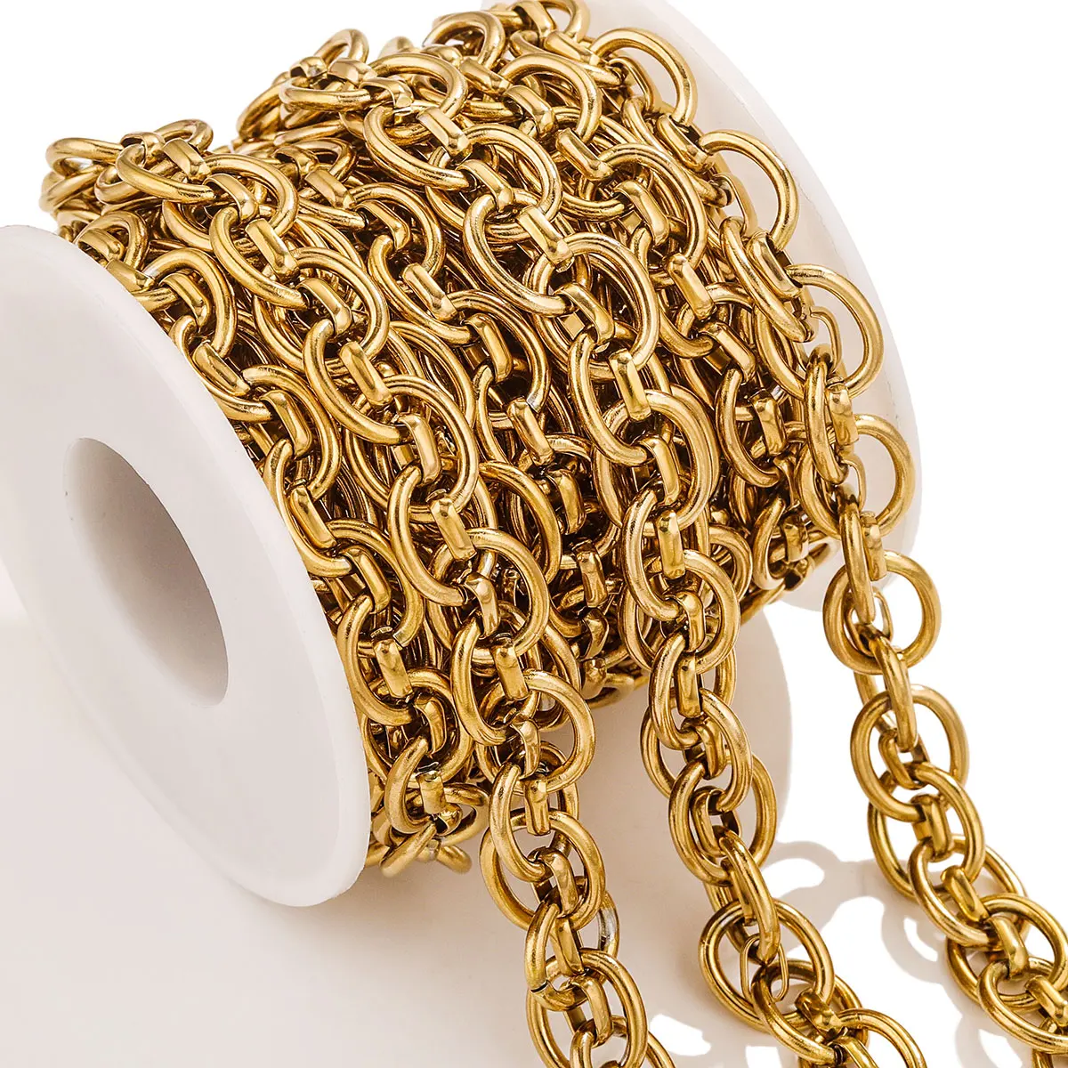 1 M Stainless Steel Double Oval Texture Hip Hop Punk Chain Gold Men's Chain DIY Jewelry Handmade Necklace Bracelet Wholesale