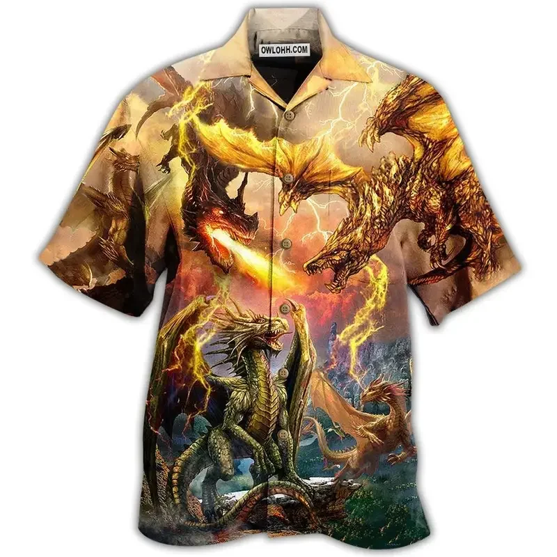 

Men's Shirt Hawaiian Beach Summer 3D Print Hip Hop Dragon Shirts Men Women Unisex Fashion Oversize Vocation Blouse Short Sleeve