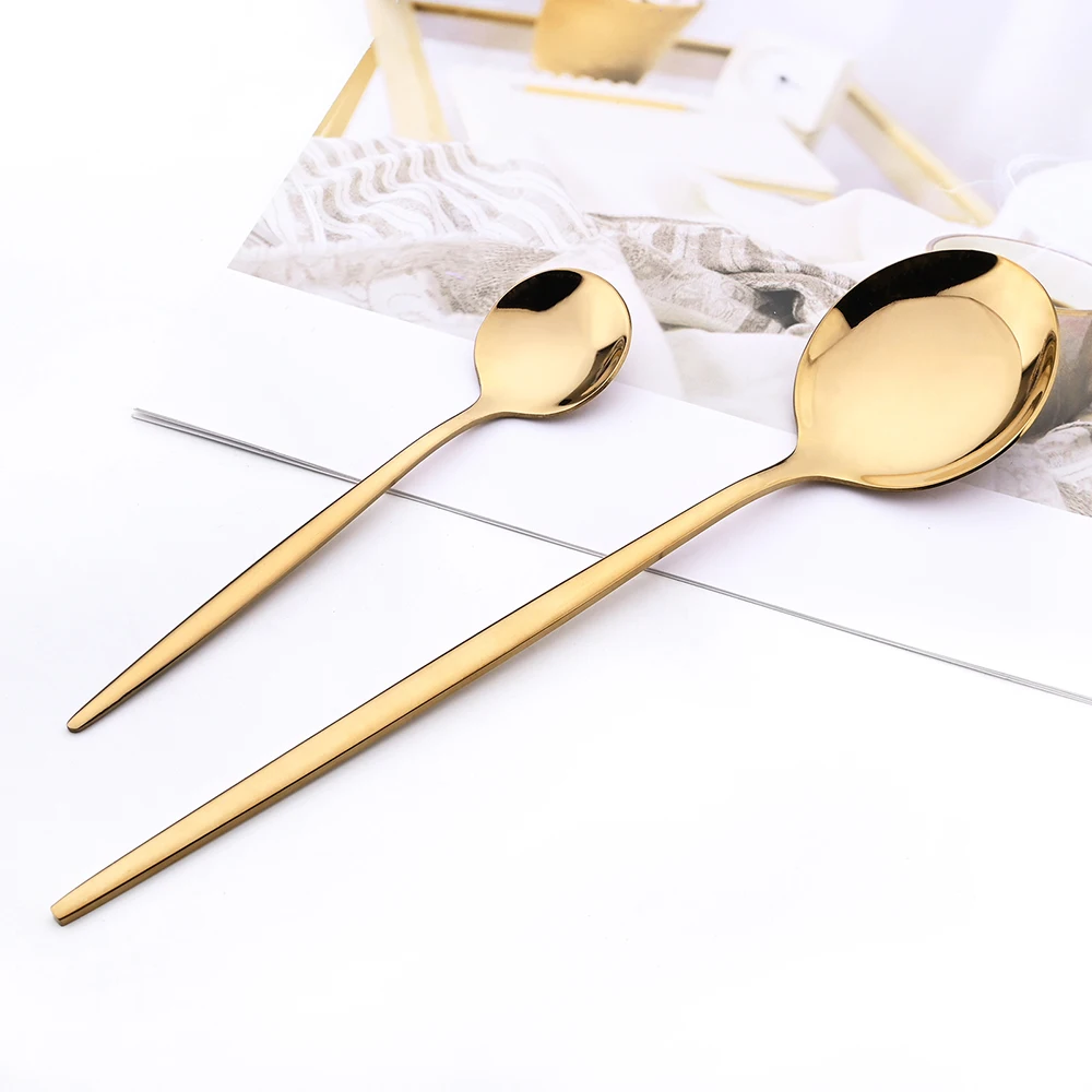 40Pcs Mirror Stainless Steel Dinnerware Gold Knife Fork Spoons Teaspoon Cutlery Set Western Restaurant Kitchen Silverware Set