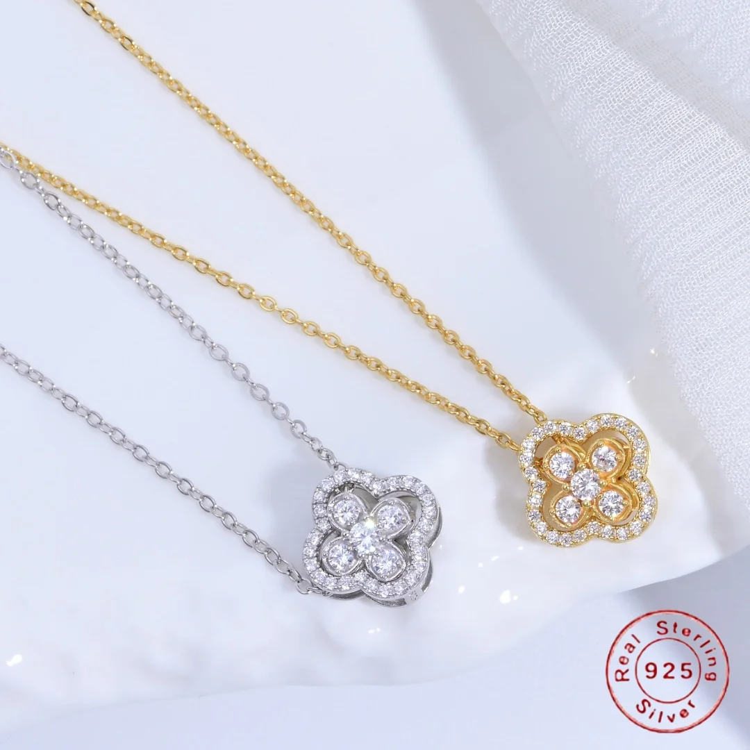 

S925 Sterling Silver Four leaf Clover Necklace for Women with Two Ways of Wearing,Light Luxury and Stylish Collarbone Chain SL45