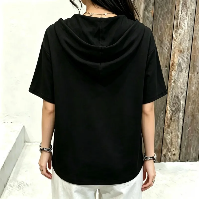 Gold Outline Layered Pink Heart Colored Pencil Texture Graphic Harajuku Short Sleeve  Hooded Tee, Girlfriend Gift, For Going Out