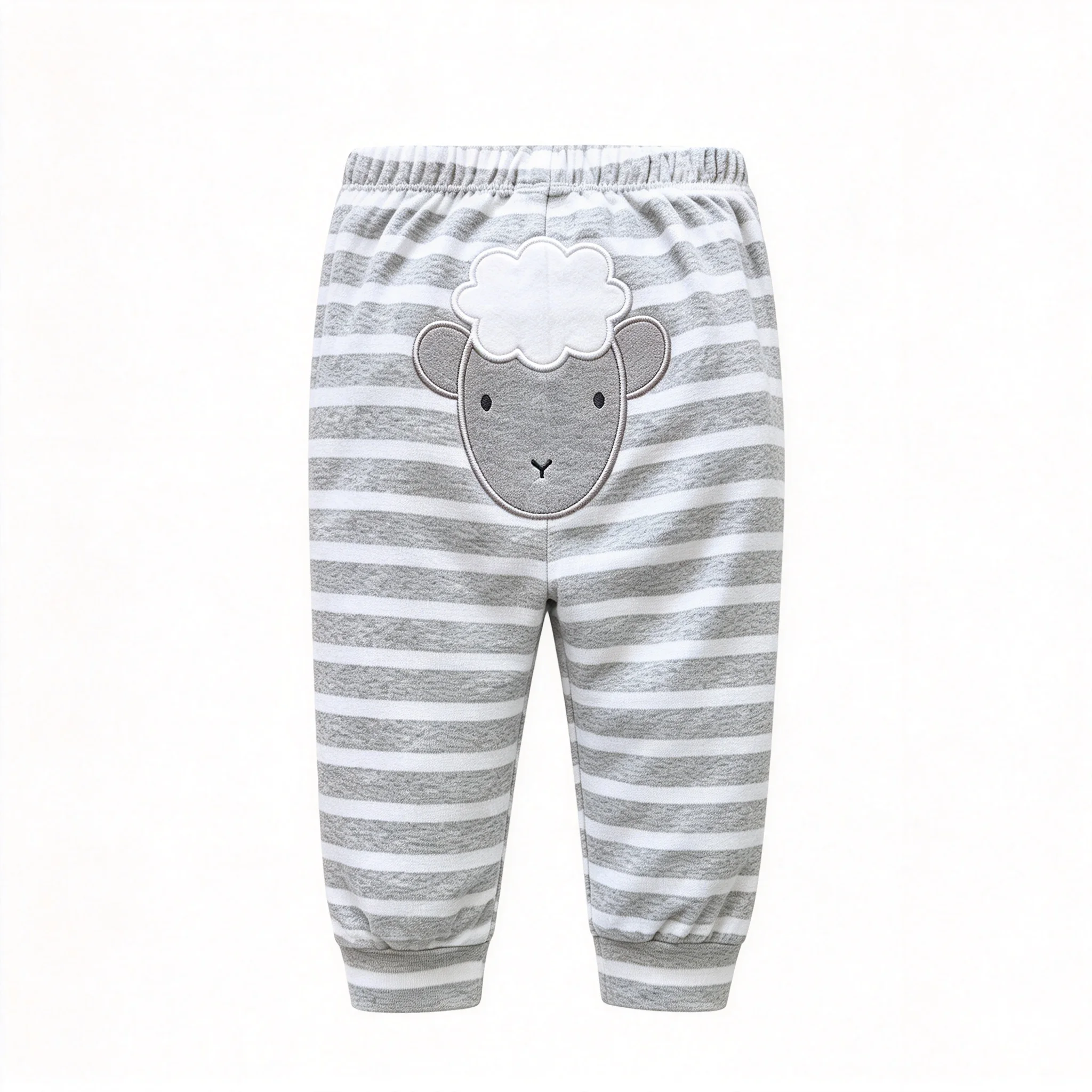 Cute Sheep Embroidery Baby PP Pants Soft Cotton Striped Infant Hip Pants Elastic Cuff Casual Toddler Harem Trousers 3-24 Months