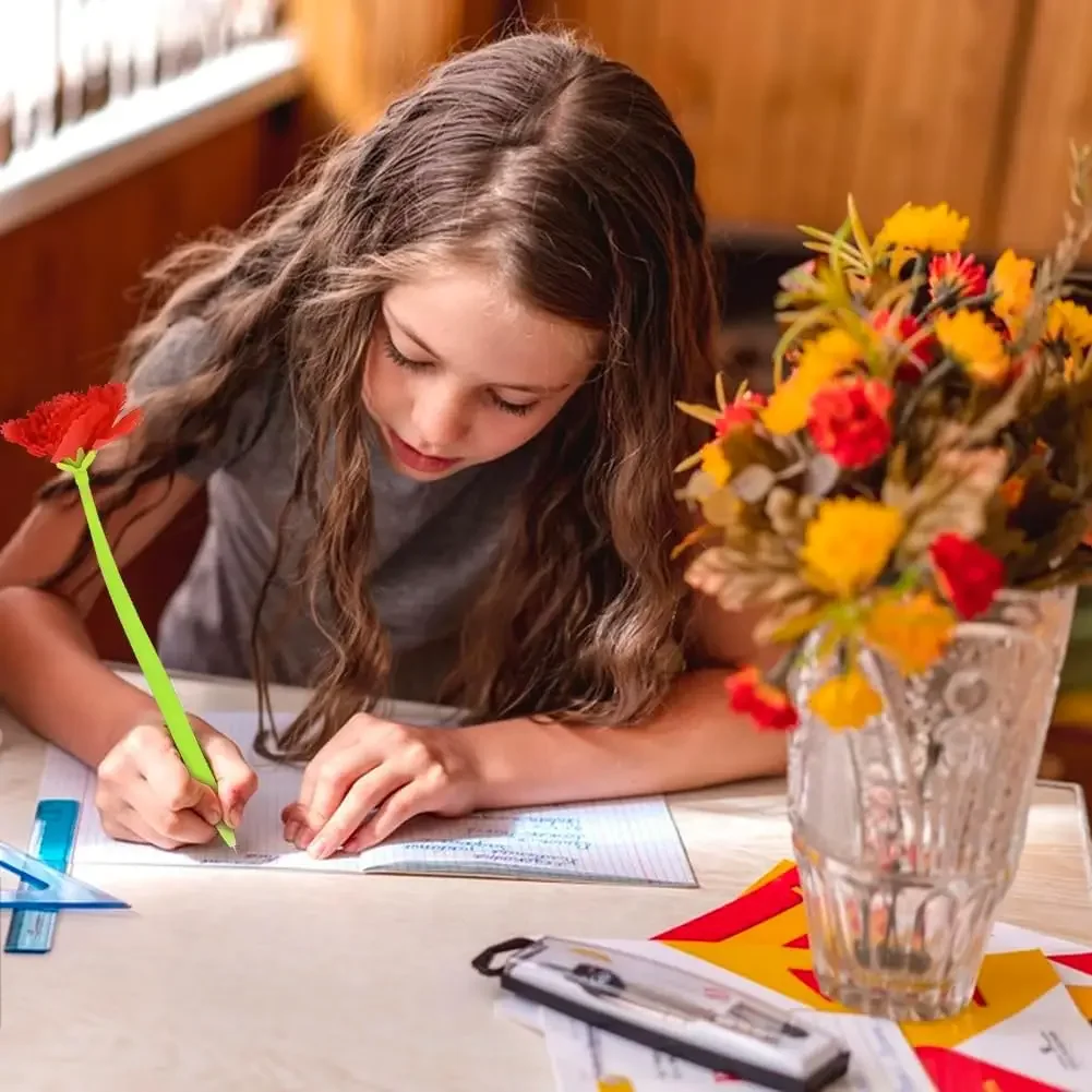 32 Stück kreativer Blumen-Gelstift mit künstlicher Nelke, Schwarz, 0,5 mm, für Mädchen, Frauen, Lehrer zu Hause, Büro, Schule, Schreibtischdekoration