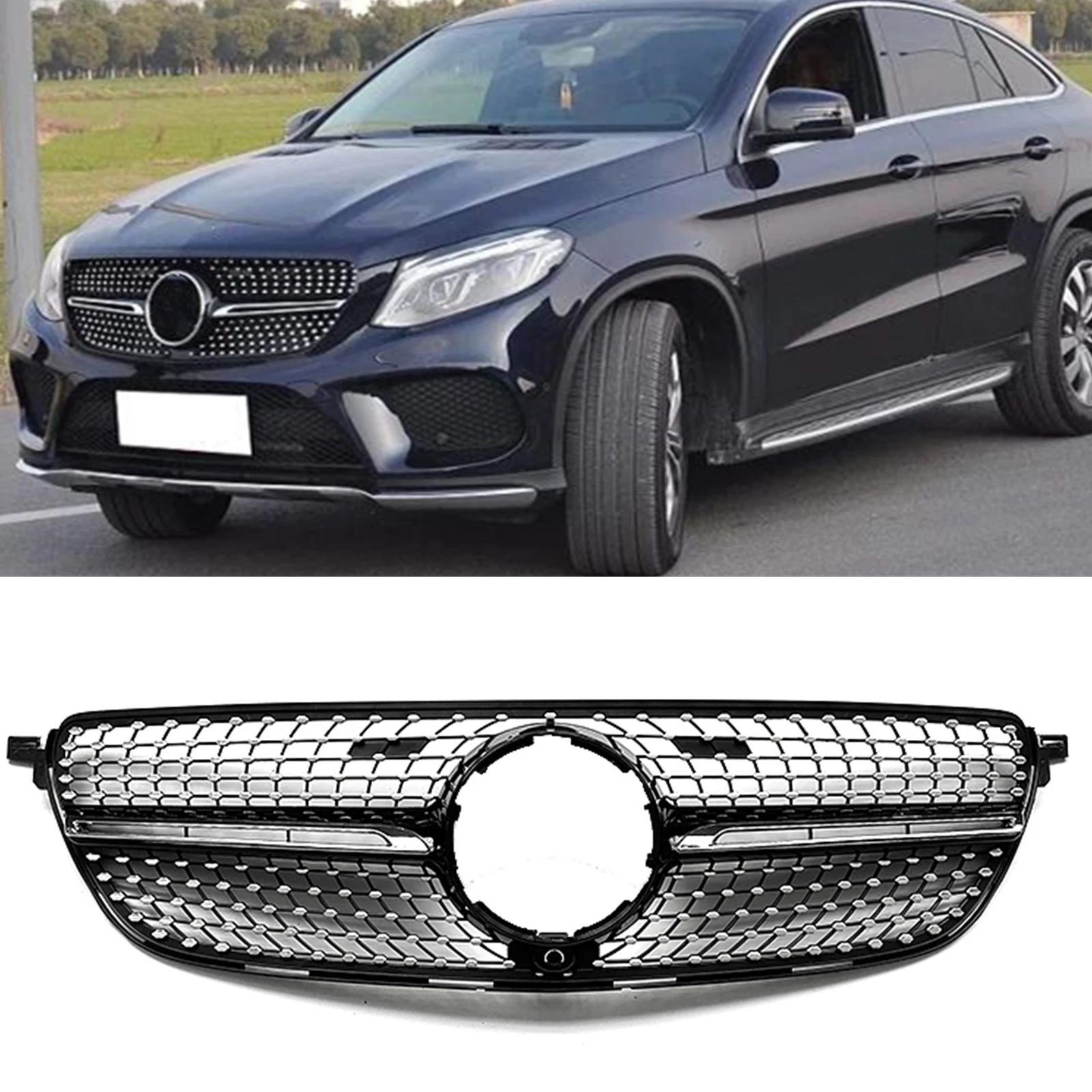 For Mercedes-Benz GLE Class W292 C292 Coupe Sport 2015-2019 GLE350 Black Upper Bumper Hood Mesh Racing Grill Front Grille Grid