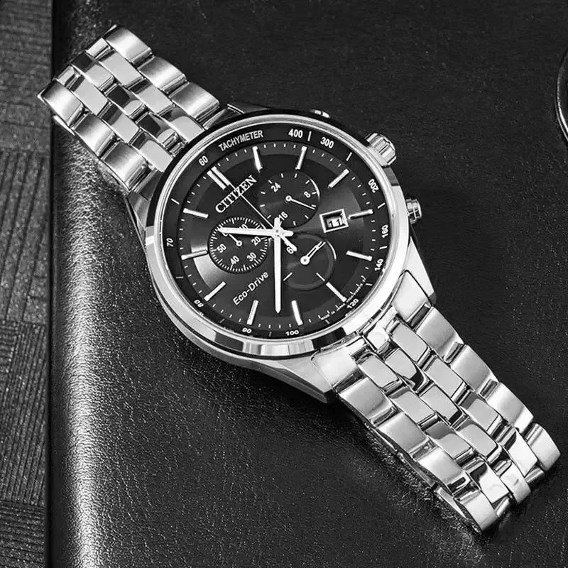 CITIZEN Business women’s Watch Classic Three-eye Chronograph Casual Fashion Steel Belt Eco-Drive Automatic Mechanical Mens Watch