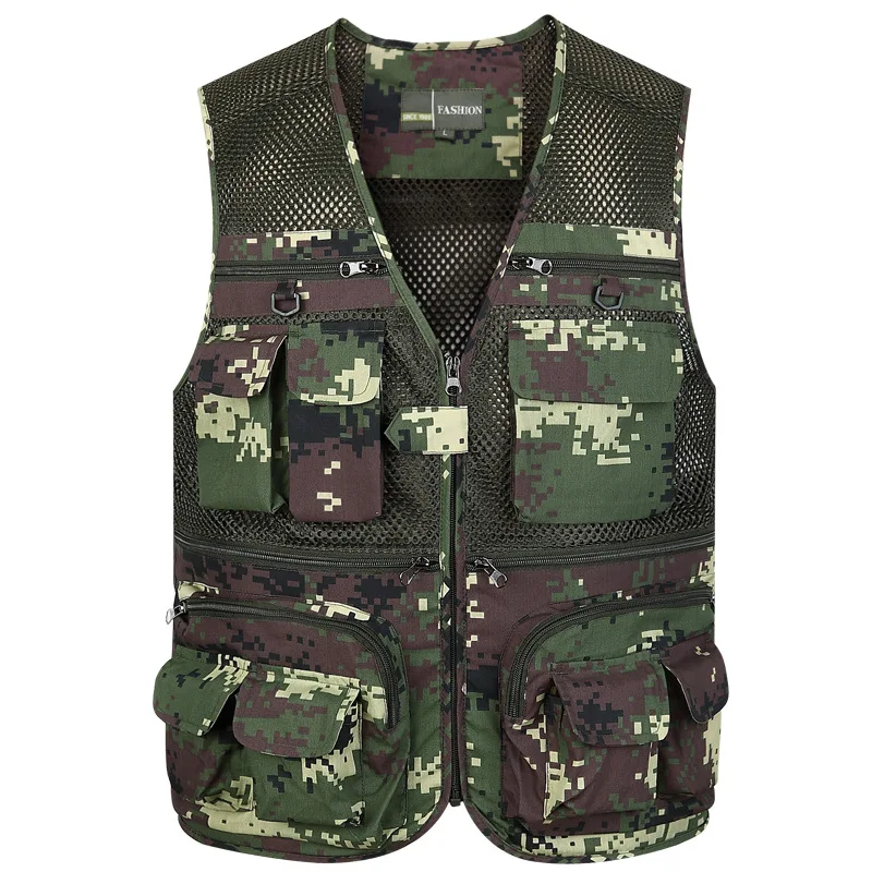 Men Camouflage Multiple Pockets Military Vest Fishing Hunting Mesh Vest Breathable Outdoor Outwear Waistcoat