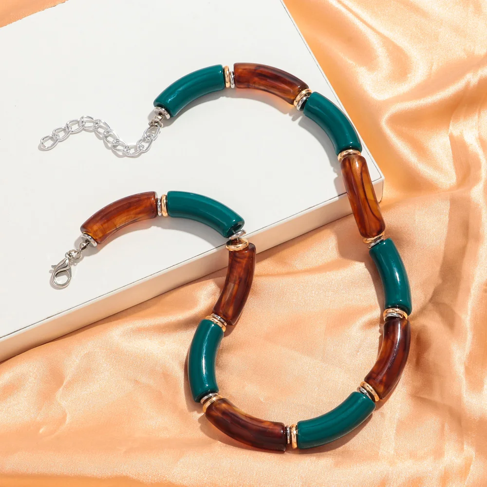 Neue klobige Bambus gebogene Röhre Acryl Halsband Halskette Männer Frauen bunte große Ellenbogen Stapel Halskette trendige Schmuck Collier Geschenk – Detail 7
