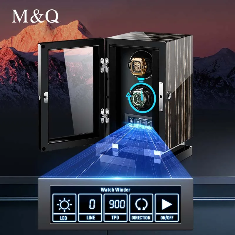 M&Q Luxury Wooden Boxes Touch Screen Remote Control 1 2 4 6 9 12 24 Slots Orbit Watch Winder Box Safe Automatic Rotating case