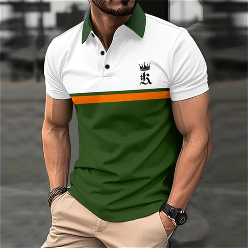 New Men's Polo Shirt 3D Printed Minimalist Striped Color Blocking Lapel Short Sleeve Top Summer Outdoor Leisure Street Clothing