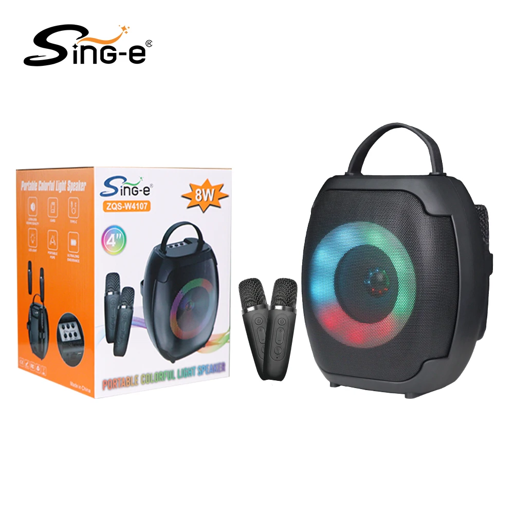 

ZQSW4107 Portable Speaker Karaoke Speaker BT/FM/USB/TF/AUX/MIC/TWS Large Capacity Battery Dual Microphone Wireless Duet Camping