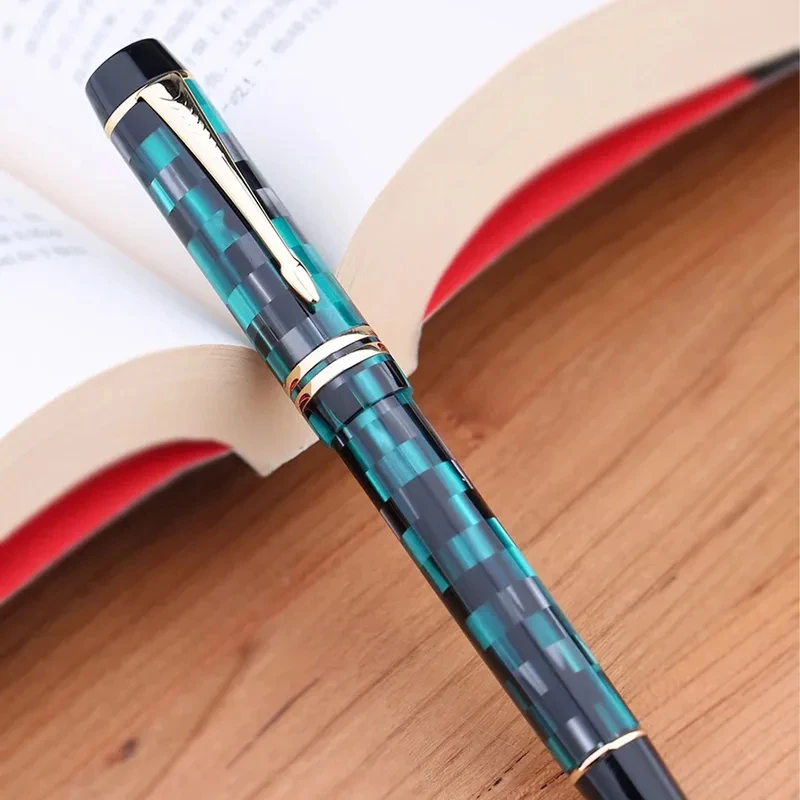 MAJOHN M600 Hars BOCK Vulpenpunt 0.5mm met Converter Dambord Schrijven Inkt Pennen Schoolbenodigdheden Briefpapier gift pen