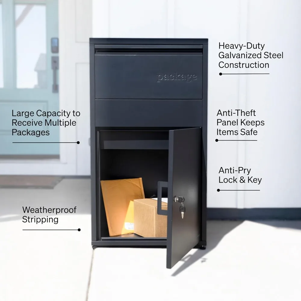 صندوق توصيل كبير الحجم مقاس 36 × 20.5 × 15 خارجي قائم بذاته مضاد للسرقة صندوق قطرة الطرود باللون الأسود
