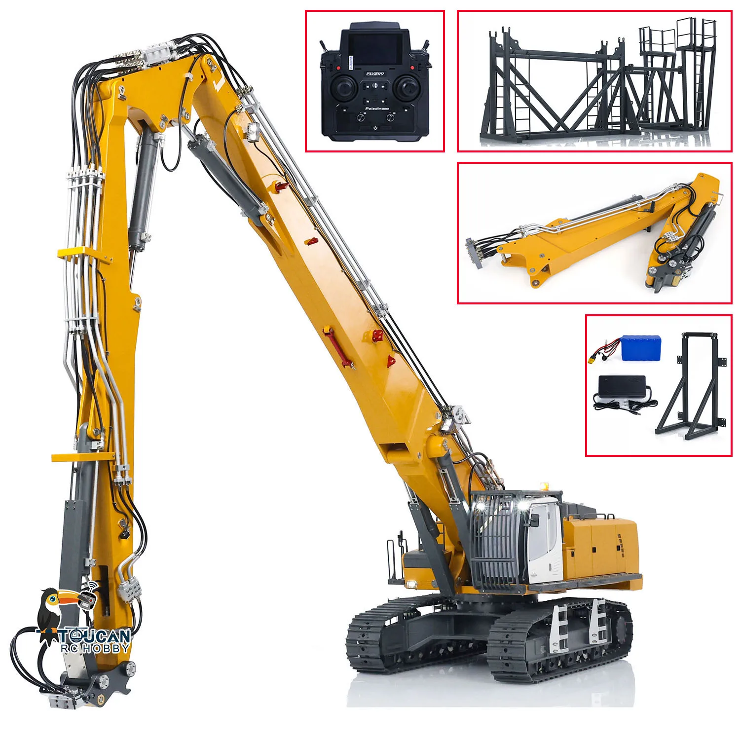 1/14 Hydraulic RC Excavators K970-300 Demolition Machine With Replaceable 2-arm Light Sound Remote Control TOUCAN Digger Toys 