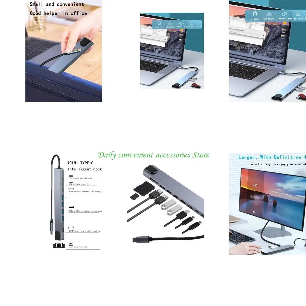 

97QB USB Type C Hub 10 in 1 USB3.0 Rj45 PD Fast Charging Splitter