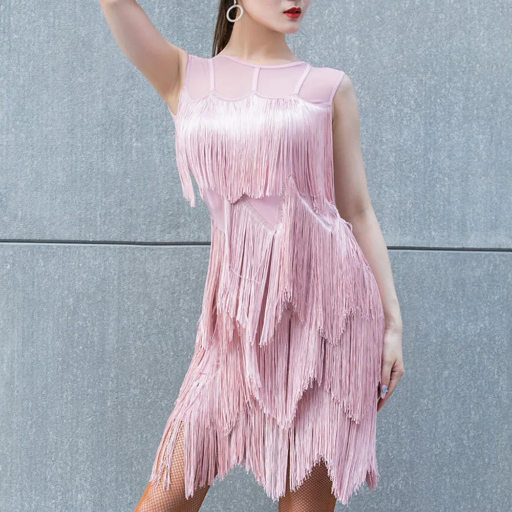 

New Adult Latin Dance Fringe Dress For Women Rumba Chacha Tango Performance Competition Tassel Costume Latin Dancing Dresses