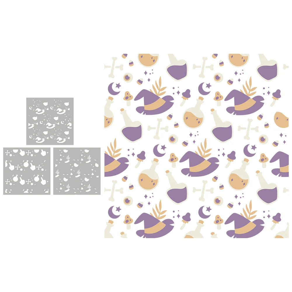 

MangoCraft 3PCs Halloween Magical Witch Plastic Stencils For Decor DIY Scrapbooking Supplies Stencil For Cards Album Background