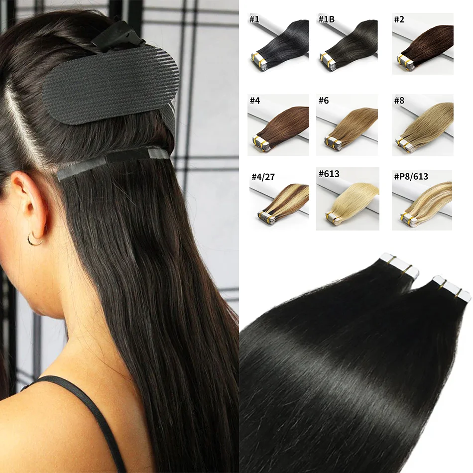 Tape in Hair Extensions Hair Brazilian Hair 100% Real Remy Human Hair Extensions 20 Pcs Straight for Women Salon Quality