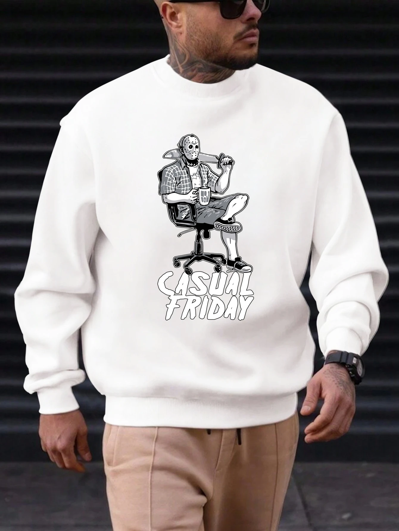 

Men's Cotton Crewneck Sweatshirt Horror Character Casual Friday Print 2025 Trending Casual Streetwear Top for Office Party