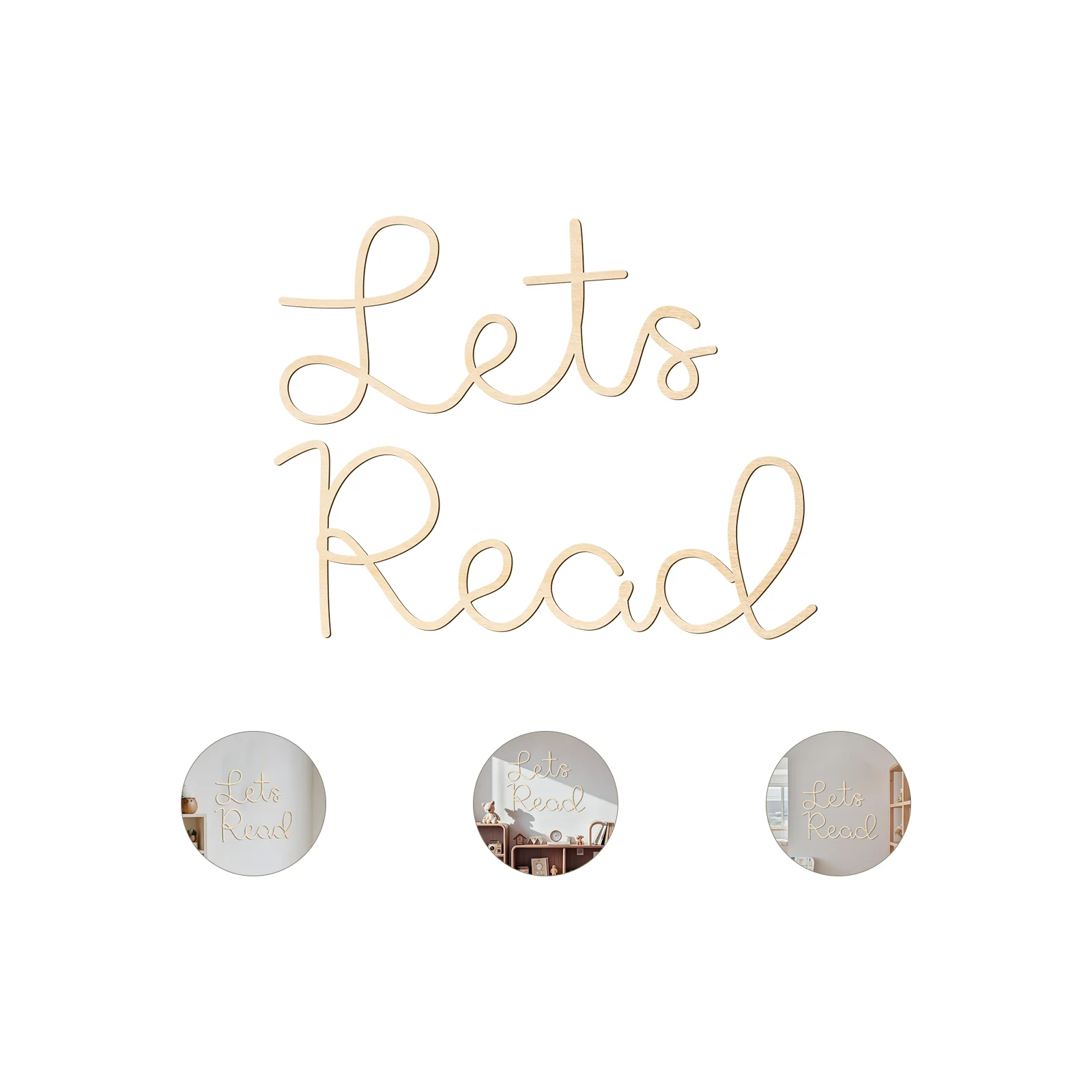 Let's Read Wooden Wall Sign - Nursery Decor, Kids Room Reading Nook Art, Storybook Theme Natural Wood Decoration (9.9x25.9cm)