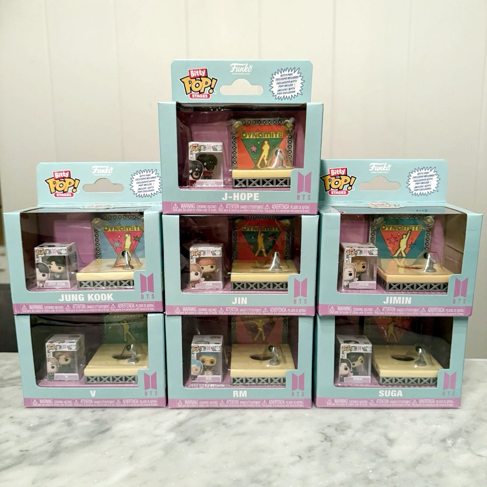 FUNKO BTS Figure Stages RM,Jin, Suga, V, Jimin, Jung Kook ,(Dynamite) Stage Scene Bitty Pop! Series Figure Model Toy Gift