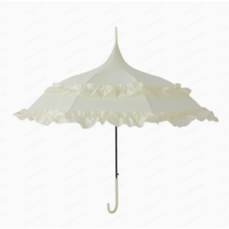 Black Ruffle Pagoda Umbrella Vintage Gothic Lolita Parasol Windproof Sun Rain Umbrella Women Cosplay Photography Prop