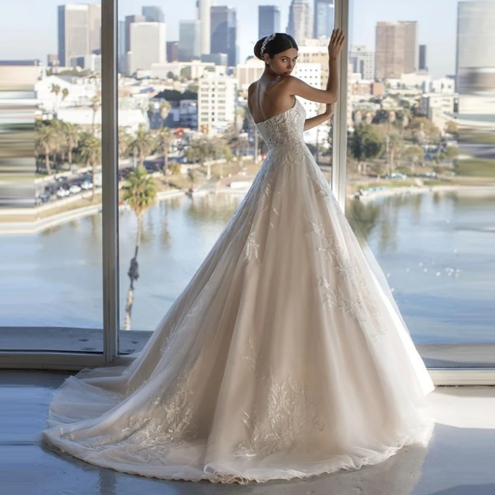 Fascinating Women A-Line Wedding Dresses Sweetheart Collar Bridal Gowns Princess Engagement Banquet Robes De Mariee Customized