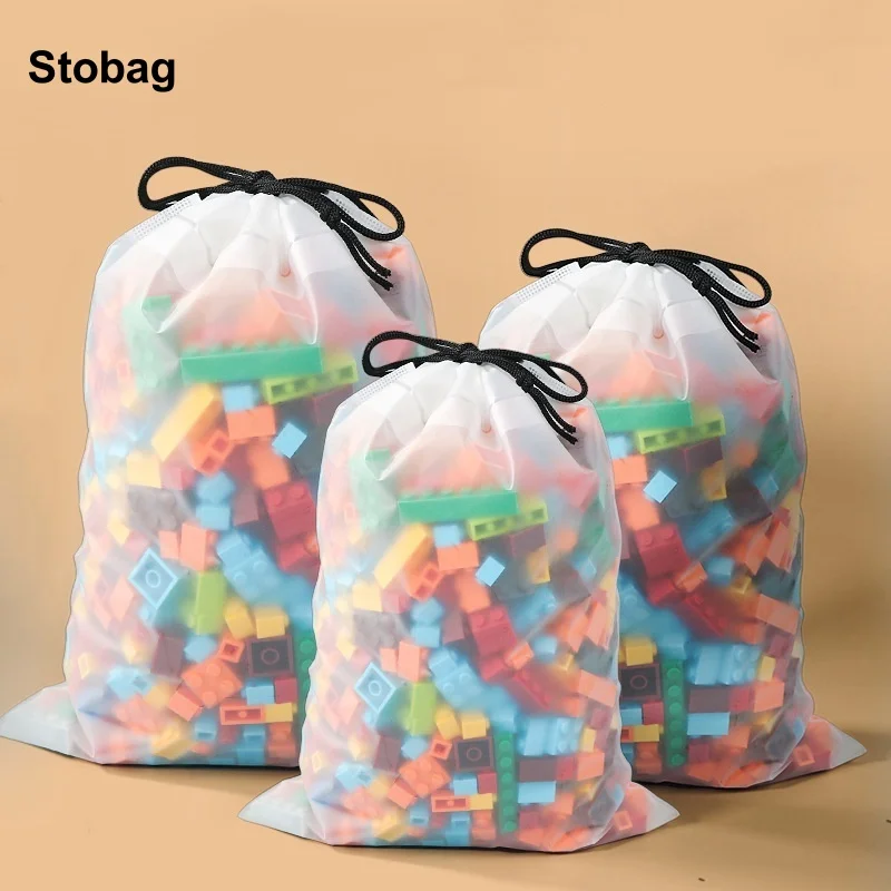 

StoBag 50pcs Wholesale Frosted/Transparent Drawstring Bags Shoe Storage Plastic Package Reusable Pocket Pouch Logo(Extra Fee)