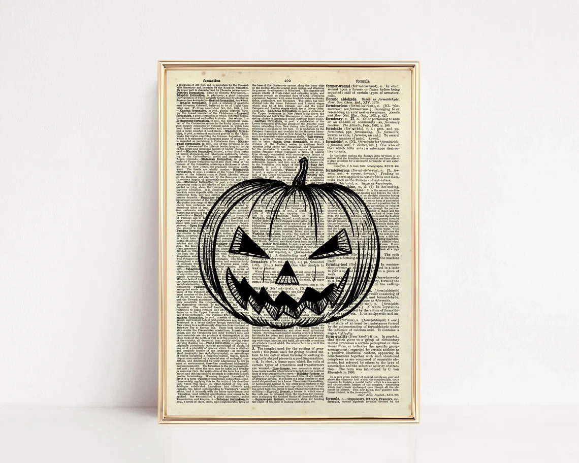 dictionary page art print | vintage halloween decor | pumpkin wall art | halloween printable | halloween poster | kikiandnim |