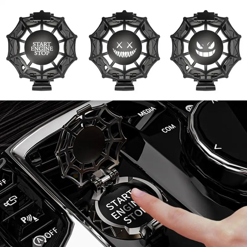 Spider Web Push Start Cover Car Button Covers Alloy Adhesive Ignition Cover Car Ignition Button Protector Cool Car Interior