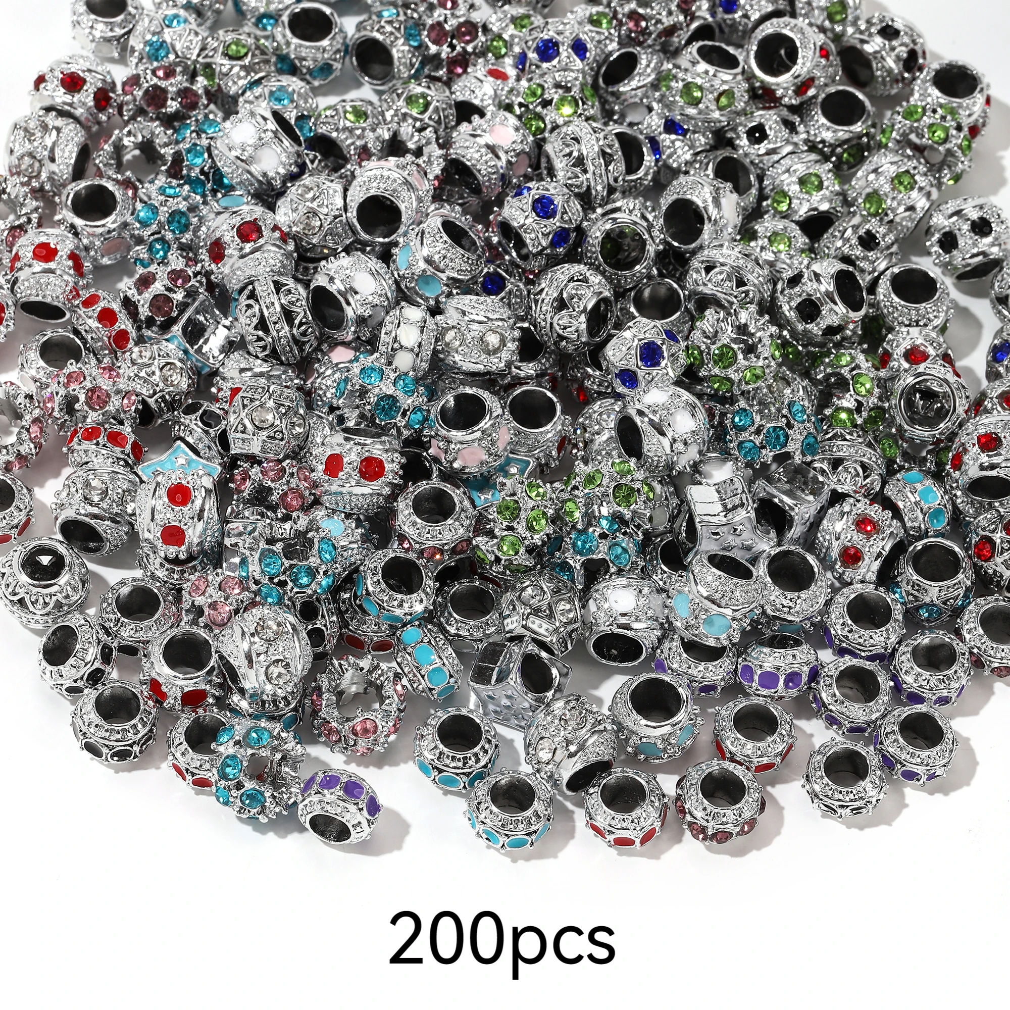 200 Pieces Metal Large-Hole Rhinestone Beads with Drip-Oil Finish – DIY Jewelry Making Supplies for Stylish Bracelets, Necklaces, and Accessories – Ideal Handmade Gift for Women