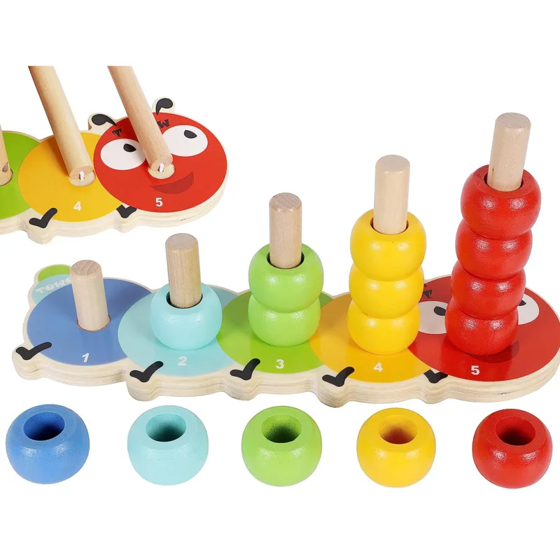 Animal Rainbow Stacking Ring Tower Montessori Stacking Stacking Education Enlightenment Wood Caterpillar Toys Gift New