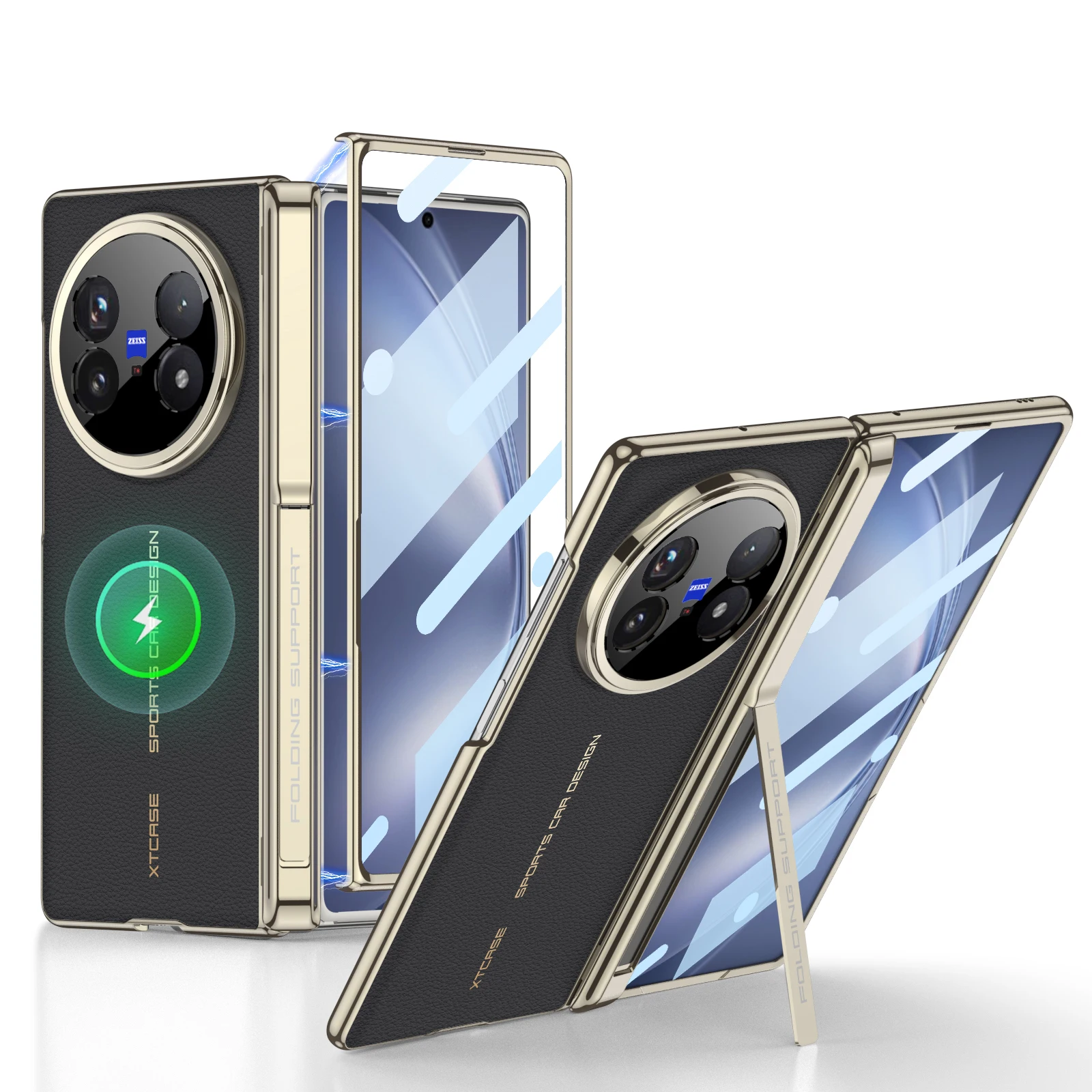 

Magnetic Hinge Holder PU Leather Case For Vivo X Fold 5 Magsafe Charge Screen Glass Protective Cover