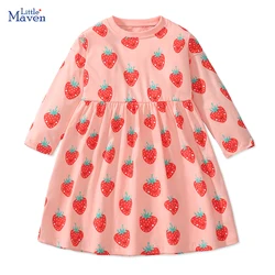 Little maven Kids Clothes 2024 Autumn Spring Children's Clothing Cotton Fall Baby Girls Long Sleeves Cartoon Strawberry Dresses