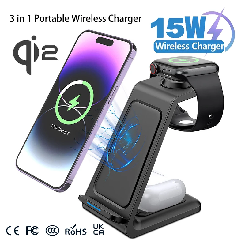 

Многофункциональное универсальное беспроводное зарядное устройство 3 в 1, магнитная подставка для беспроводного зарядного устройства, портативная станция для серии iPhone для Airpods