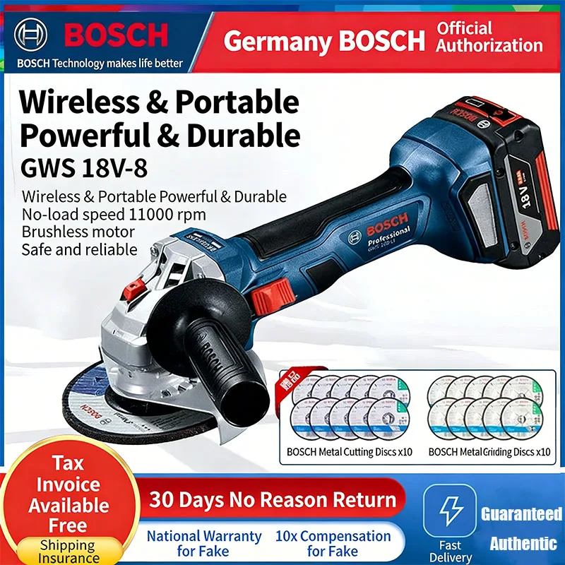 

Bosch GWS18V-8 Lithium-Ion Angle Grinder Cordless Brushless Cutting Grinding and Polishing Tool Hand-Held Grinding Polisher