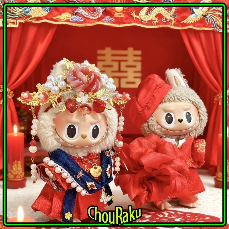 

Traditional Chinese Wedding Dress Tang Suit For Labubu 17cm Dolls Clothes Bridal Gown Xiufu With Phoenix Crown Groom'S Red Robe