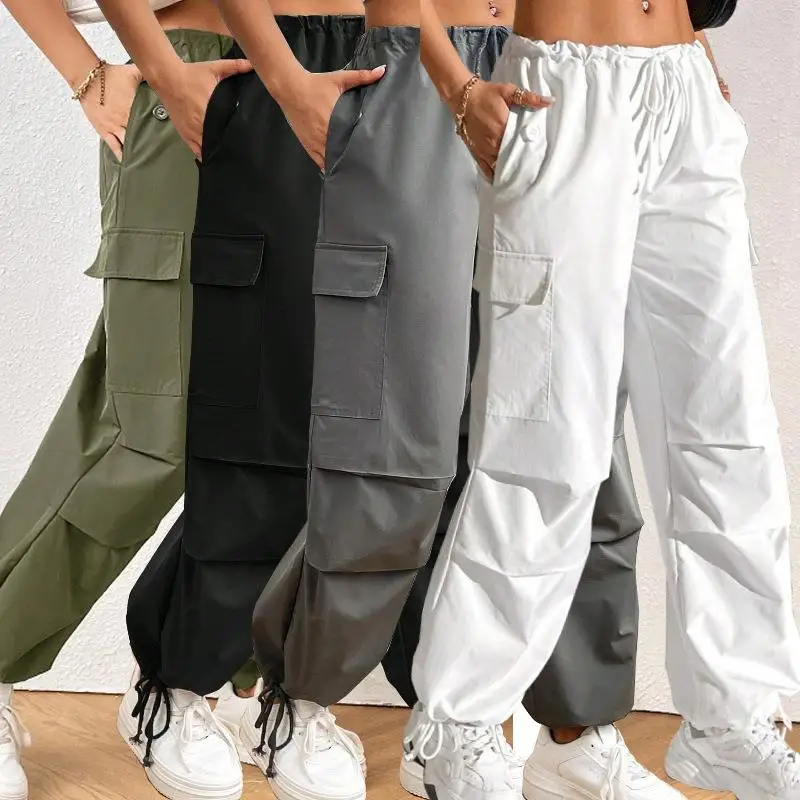 Women's Casual Trousers 2024 New Loose Fashionable Workwear Spring Autumn Drawstring Match All Long Pants Cuffed Loose Fit