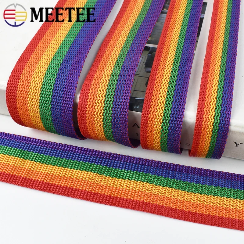 10/20M Meetee 20-50mm Rainbow Nylon Ribbon for Bag Strap Pet Collar Webbing Luggage Belt Chiristmas Decorations DIY Accessories