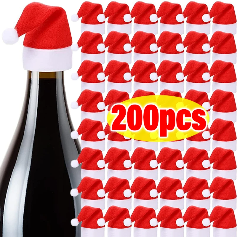 Wholesale Velvet Mini Santa Hats Wine Bottle Covers Christmas Tableware Holder Lollipop Caps Bottles Bags Xmas Home Party Decor