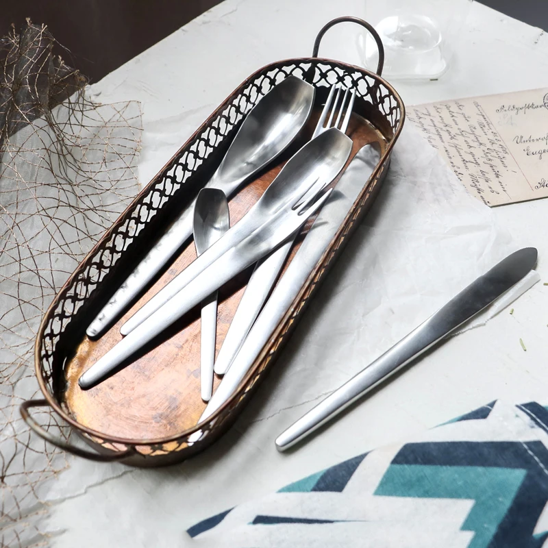 European Sle Jazz Matte 304 Stainl Steel Western Dining Utensils Steak Knife Fork Dert Spoon Tee Piece Set