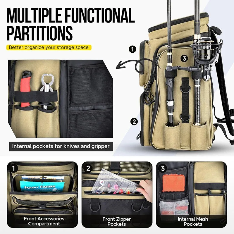 42L Large Capacity Multifunctional Fishing Tackle Backpack Portable Fishing Rod Storage Organizer Bag