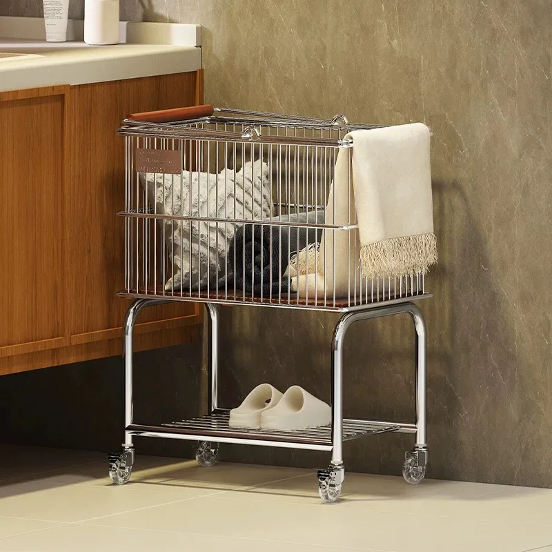 

PYH medieval laundry basket bathroom double clothes storage basket toilet mobile laundry basket cart rack
