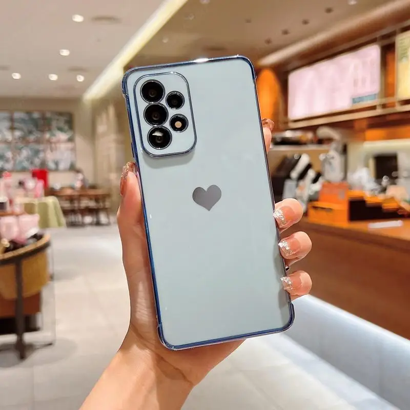 Luxury Plating Case For Samsung Galaxy A18 A17 A57 A55 5G S23 S24 FE S26 S25 S24 Ultra Love Heart Pattern Silicone Soft Cover