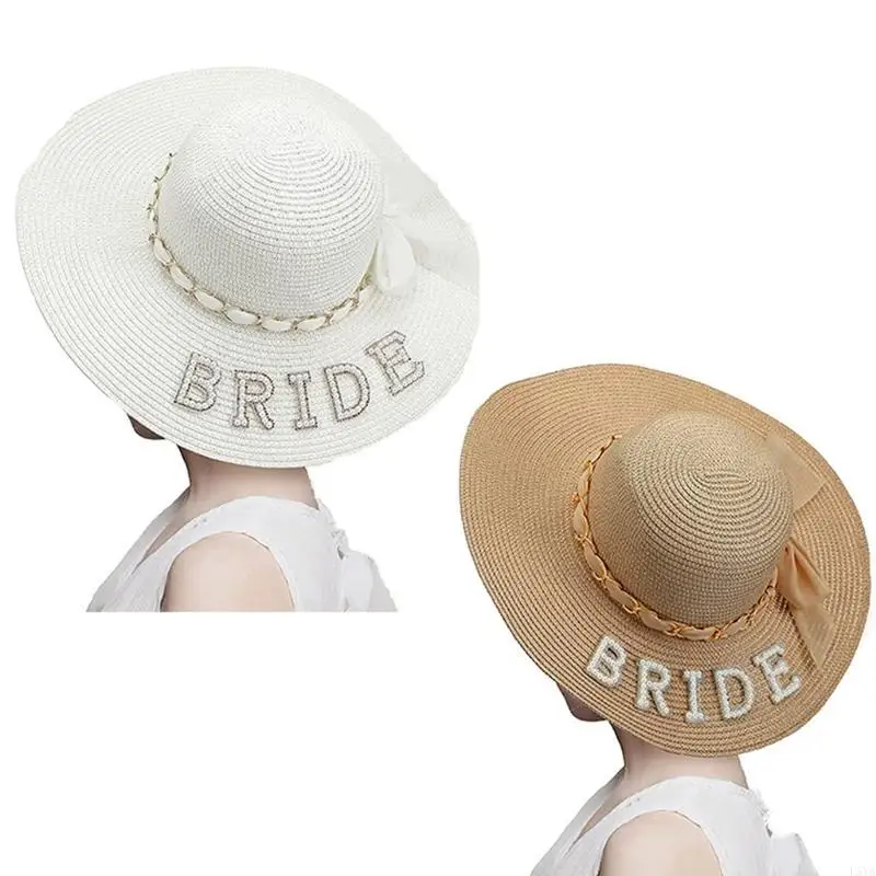 

L5YA Sun Straw Hat Wide Brim Bride Hat Sun Hat Summer Accessory Beach Hat for Wedding