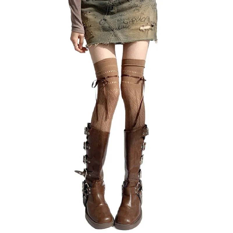 Calze elastiche alte alla coscia Calzini in pizzo sopra il ginocchio delicati sulla pelle Calzini alti al ginocchio in pizzo Calze sovrapposte con nastro delicato
