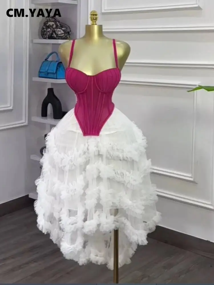 CM.YAYA damesjurk tuniek crop top en onregelmatige baljurk maxi lange rok pak 2025 twee 2-delige set outfits